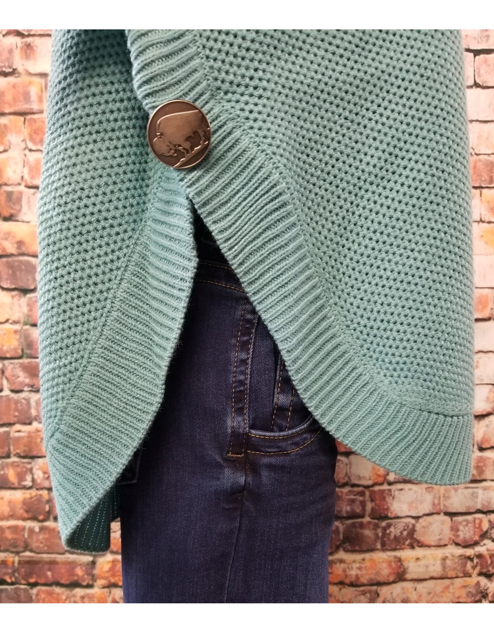 Aqua Round Bottom Buffalo Nickel Sweater