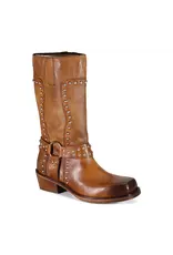 Val Uable Tan Leather Mid-Calf Studded Boot