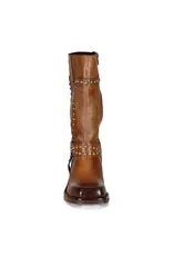 Val Uable Tan Leather Mid-Calf Studded Boot