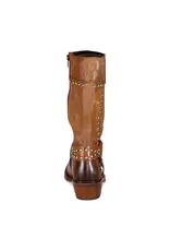 Val Uable Tan Leather Mid-Calf Studded Boot