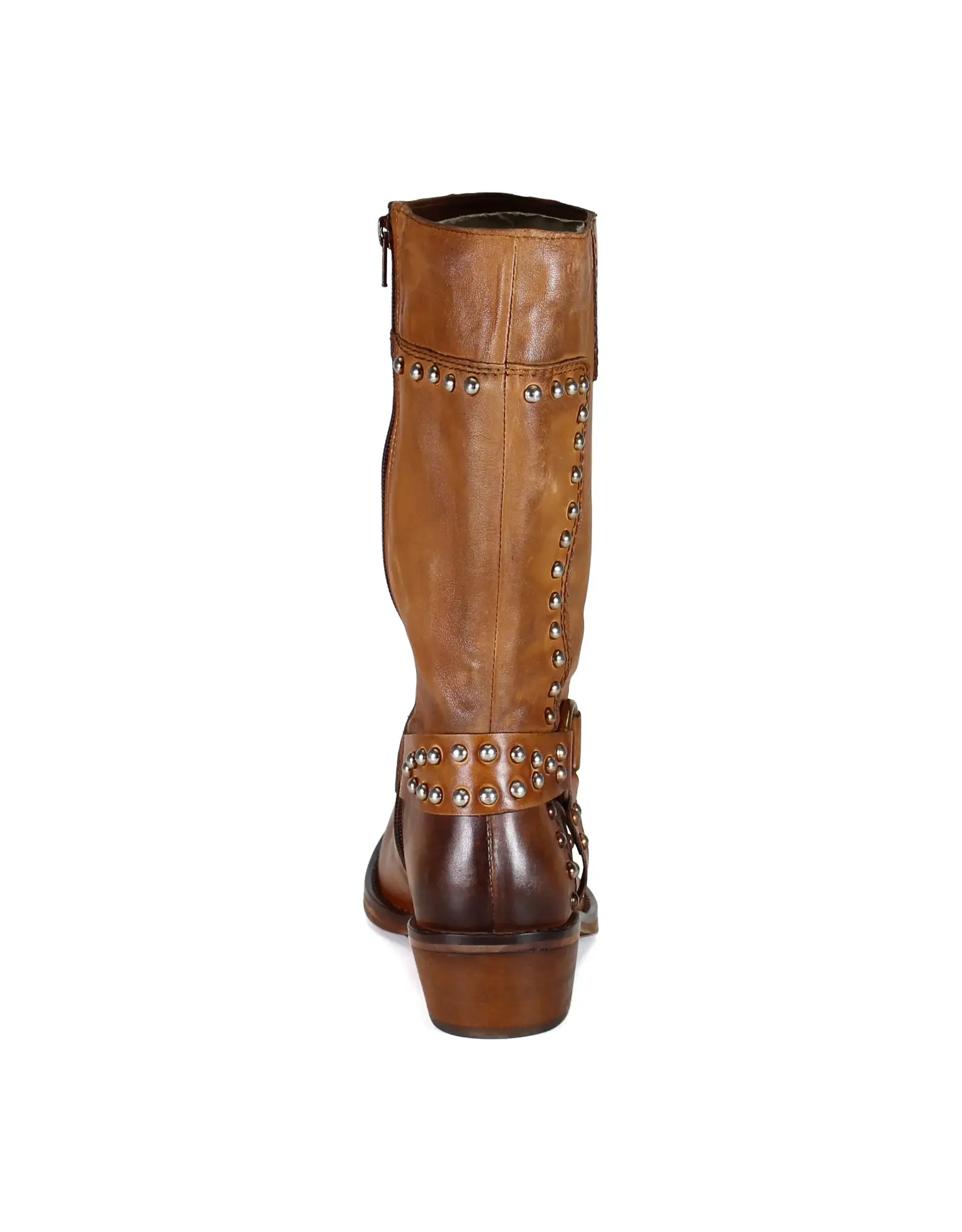 Val Uable Tan Leather Mid-Calf Studded Boot