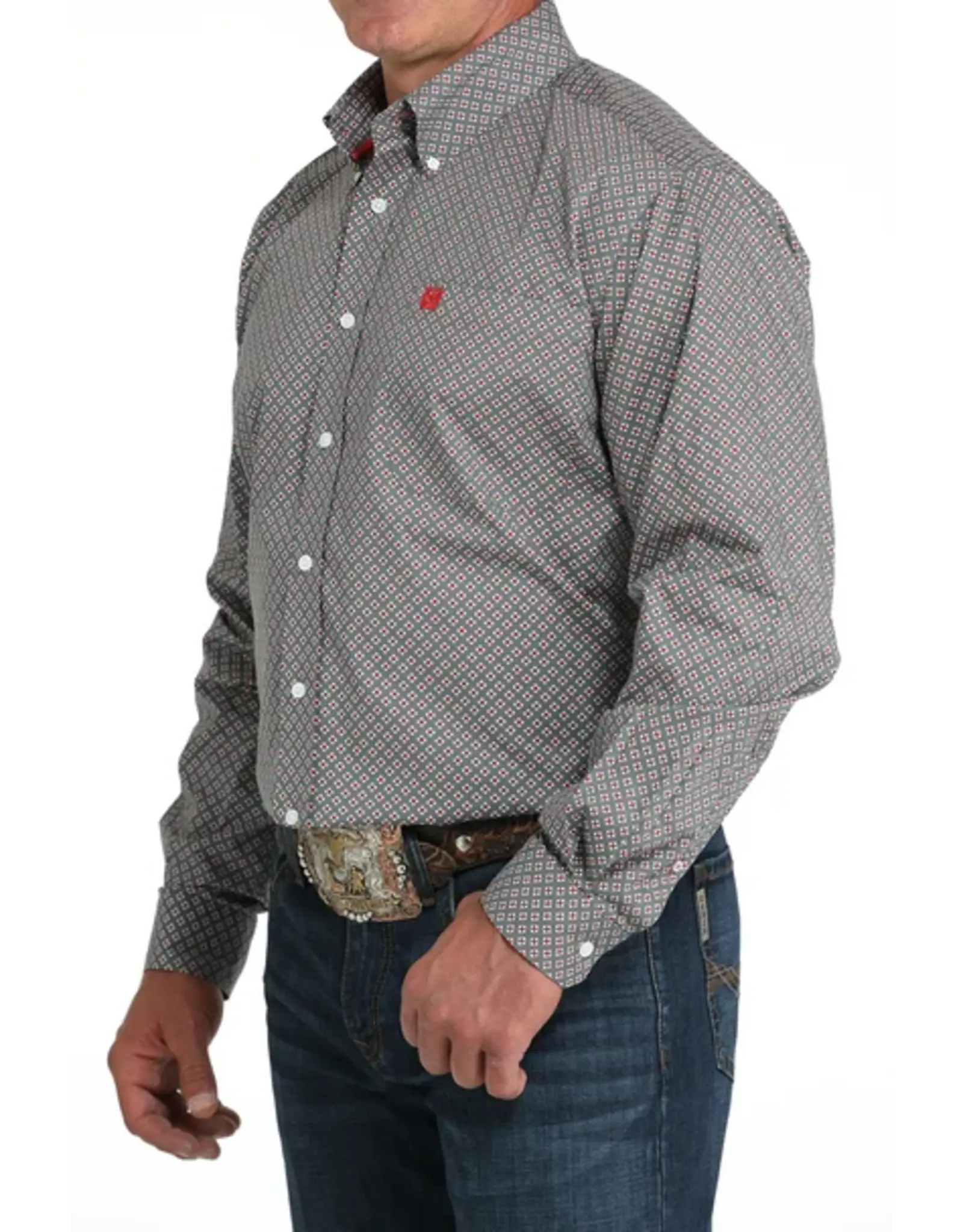 Cinch Cinch Grey Red Geometric Print Shirt