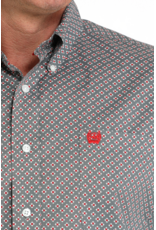 Cinch Cinch Grey Red Geometric Print Shirt