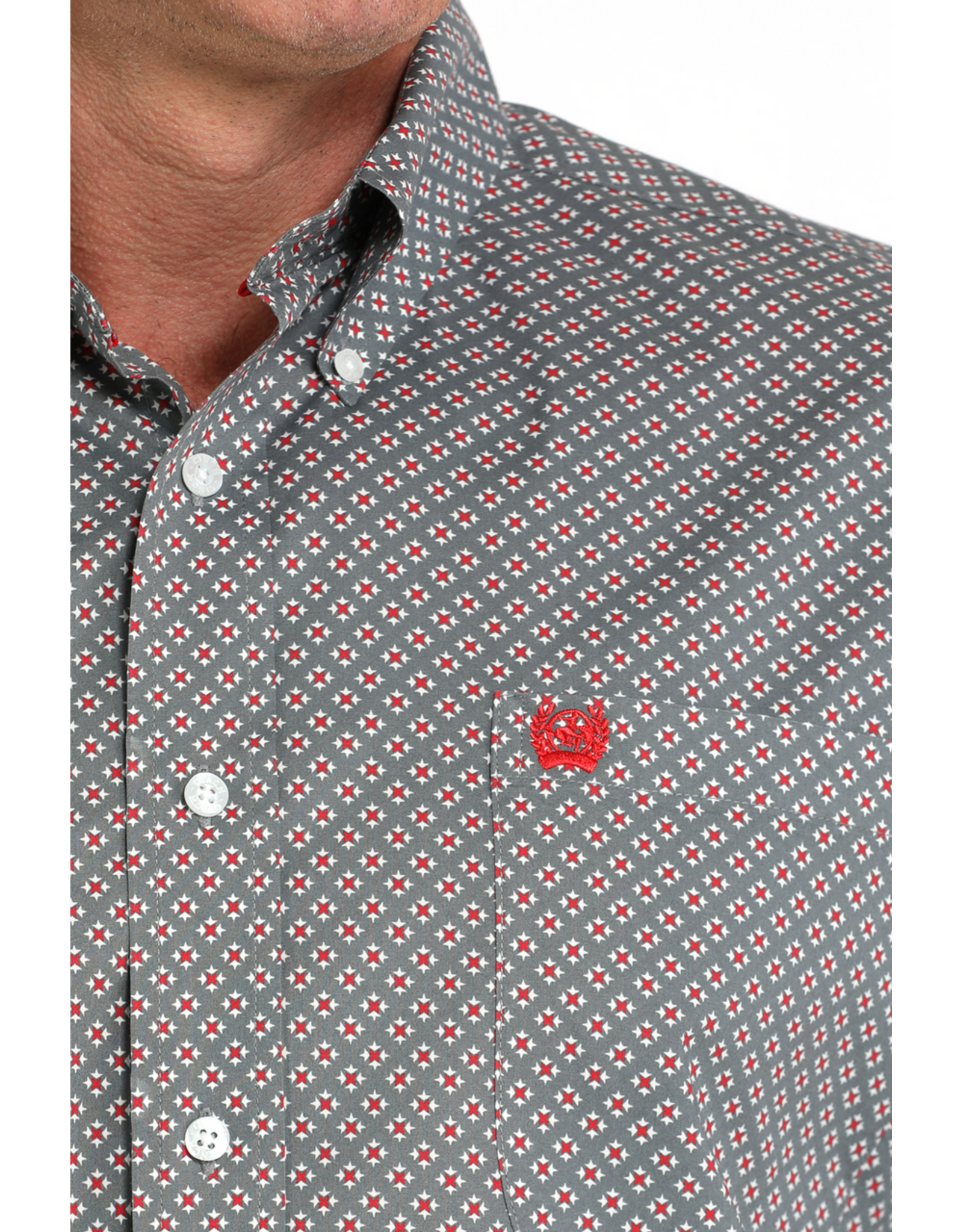 Cinch Cinch Grey Red Geometric Print Shirt
