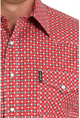 Cinch Cinch Red Geometric Print Pearl Snap Shirt
