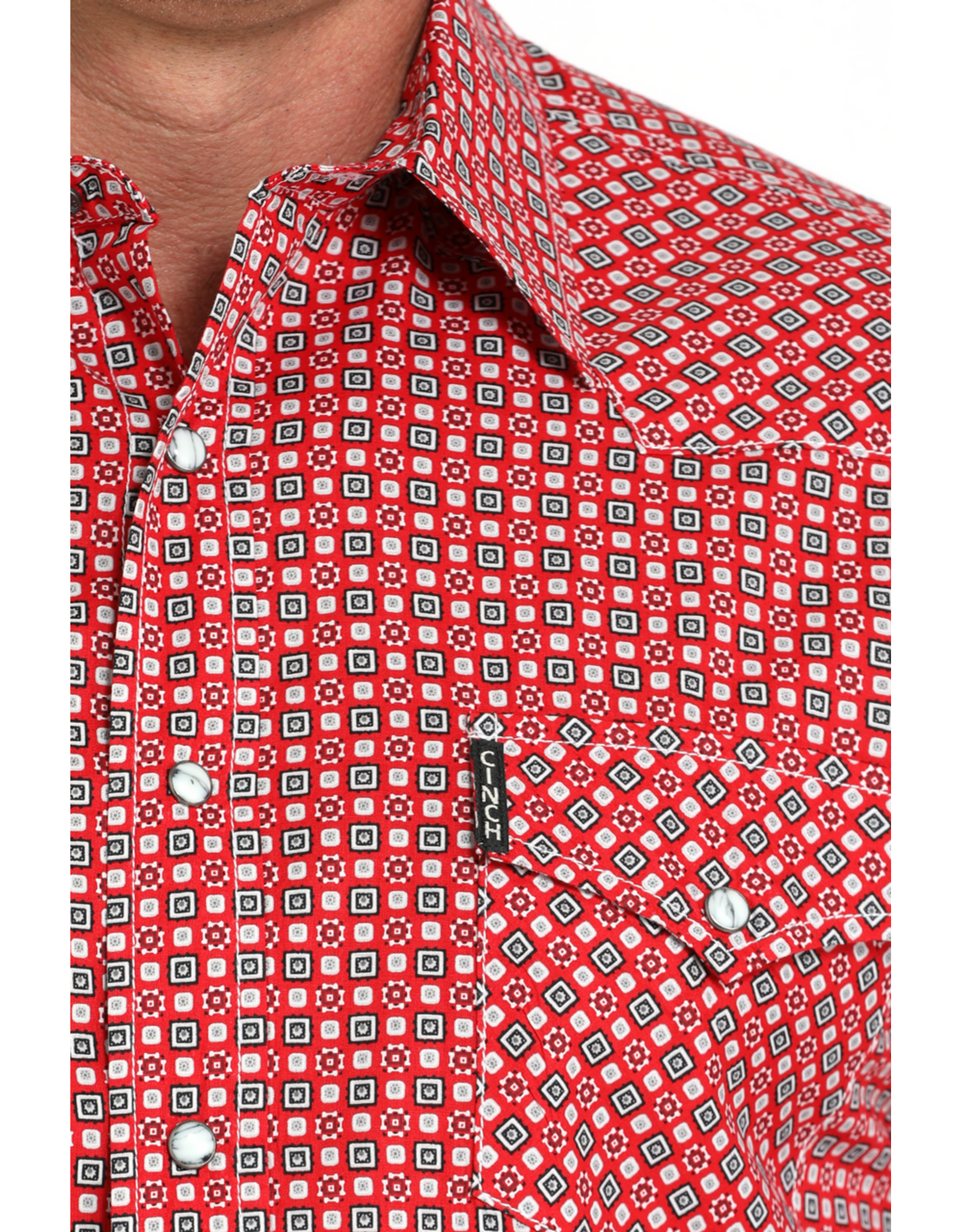 Cinch Cinch Red Geometric Print Pearl Snap Shirt
