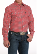 Cinch Cinch Red Geometric Print Pearl Snap Shirt