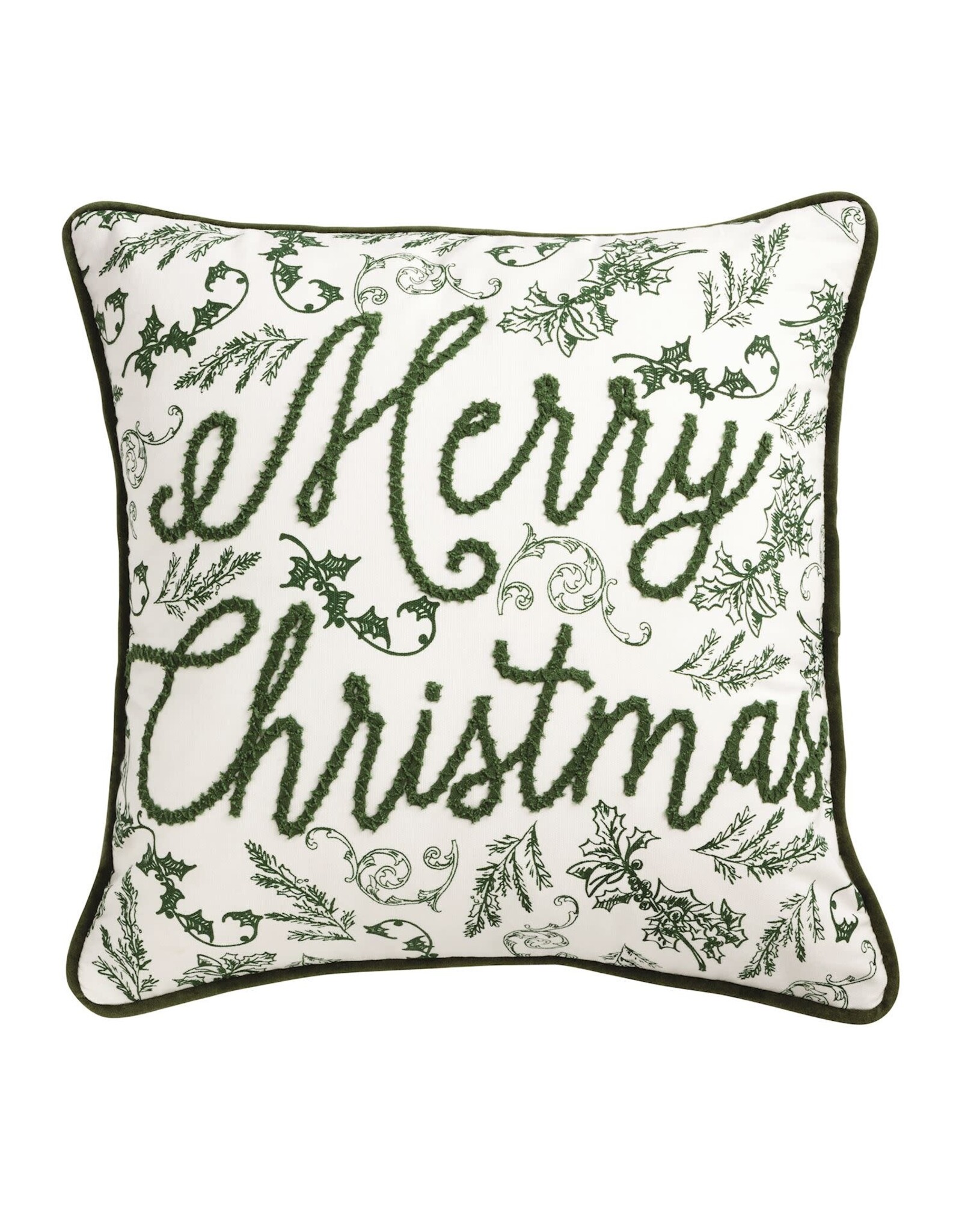 Merry Christmas Green Toile Pillow