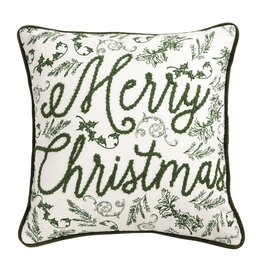 Merry Christmas Green Toile Pillow