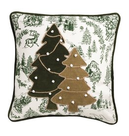 Green Toile Trees Pillow