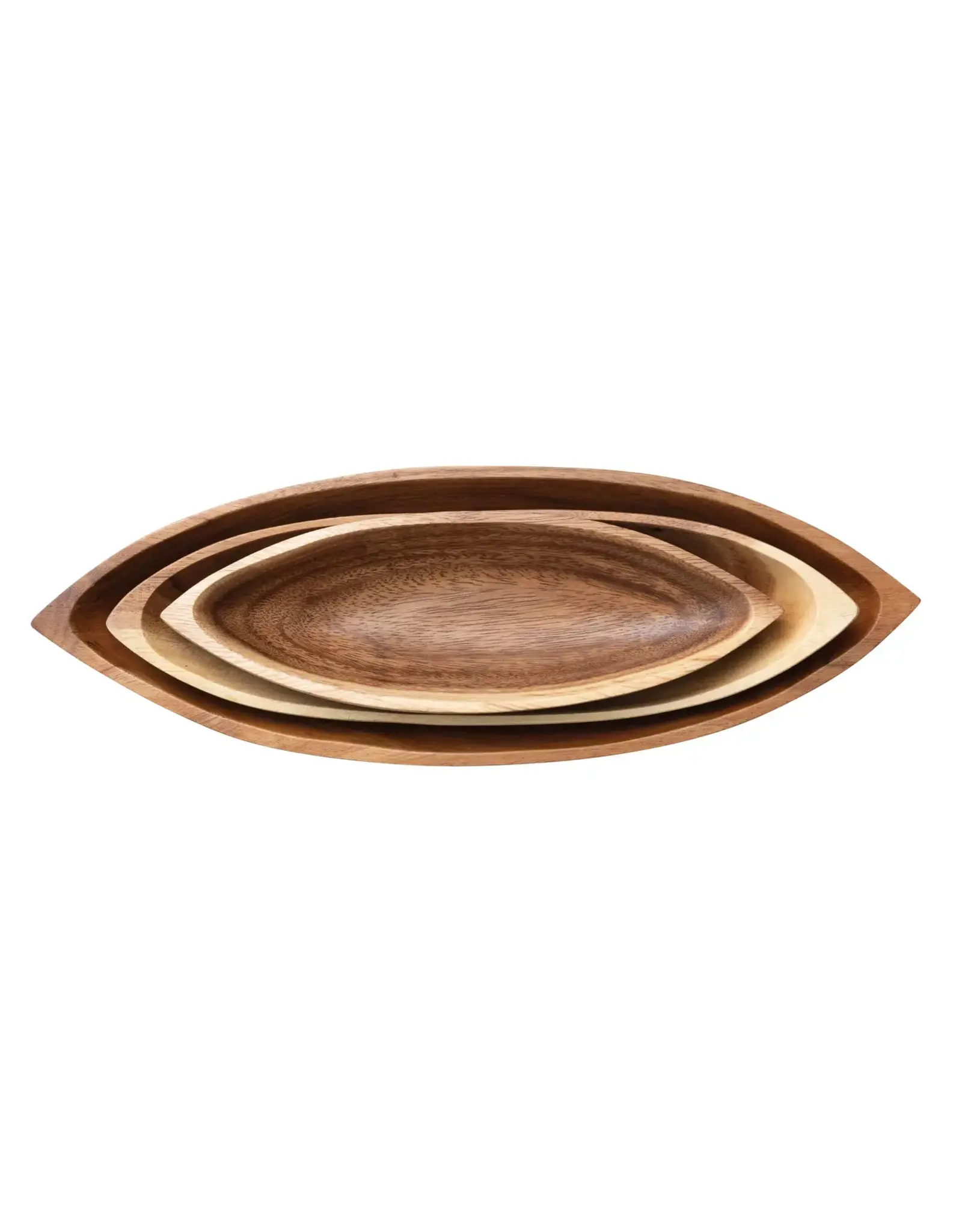 Acacia Wood Boat Shaped Bowls, Natural, Set of 3