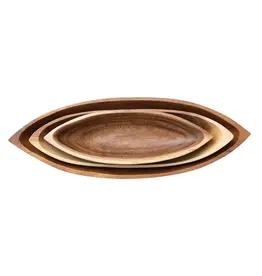 Acacia Wood Boat Shaped Bowls, Natural, Set of 3