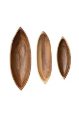 Acacia Wood Boat Shaped Bowls, Natural, Set of 3