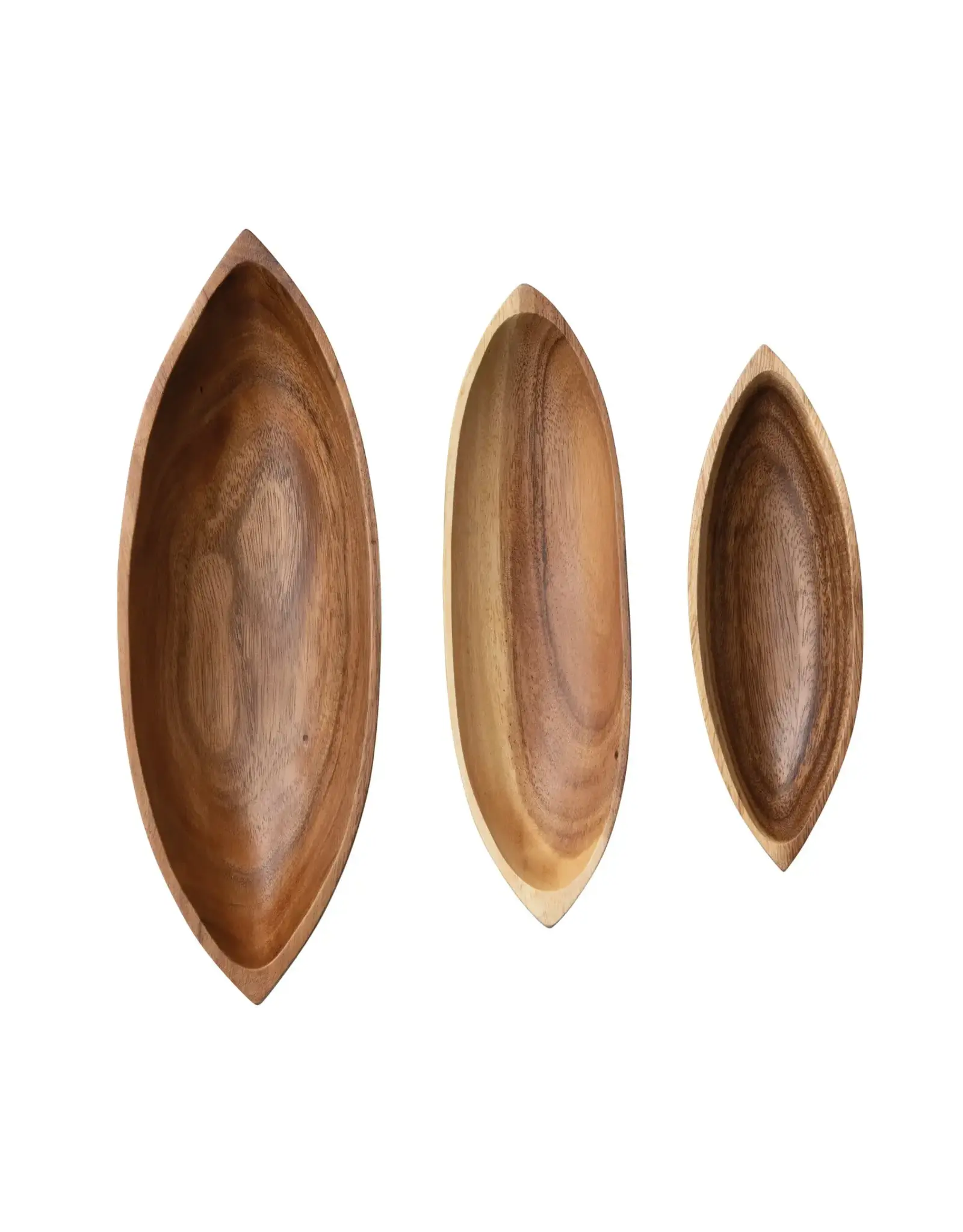 Acacia Wood Boat Shaped Bowls, Natural, Set of 3