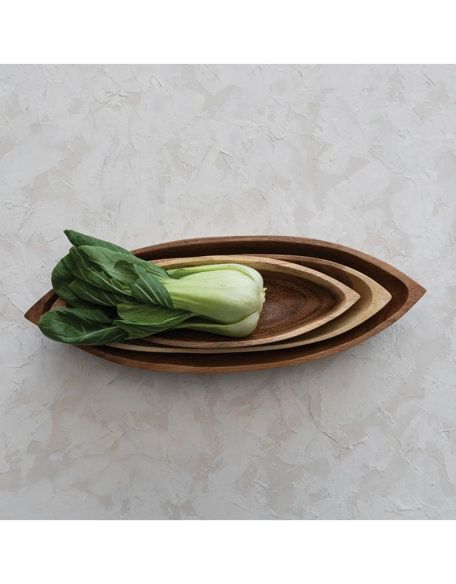 Acacia Wood Boat Shaped Bowls, Natural, Set of 3
