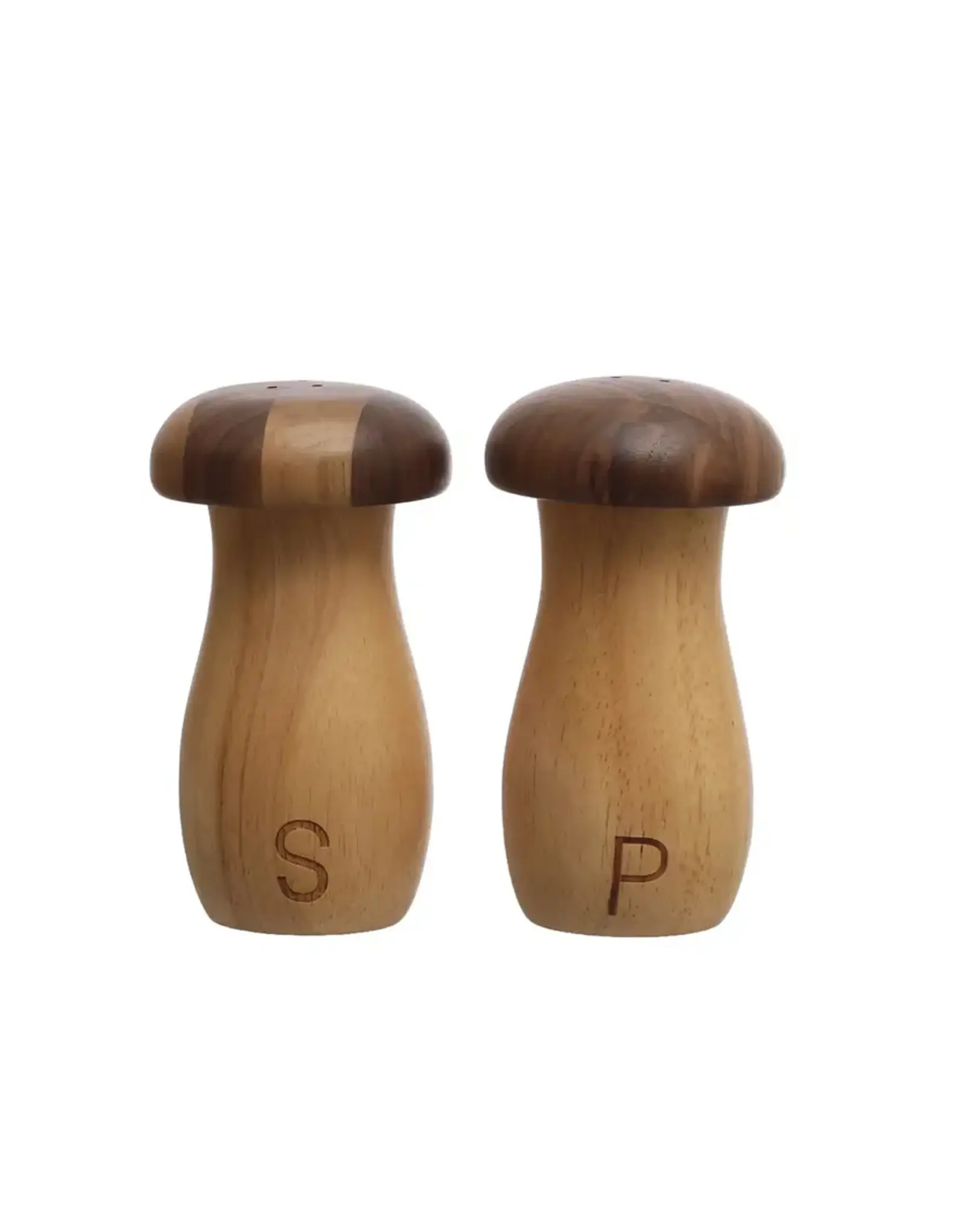 Rubber wood & Walnut Mushroom Shaped Salt & Pepper Shakers, Natural, Set of 2