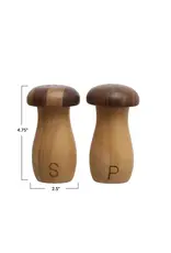 Rubber wood & Walnut Mushroom Shaped Salt & Pepper Shakers, Natural, Set of 2