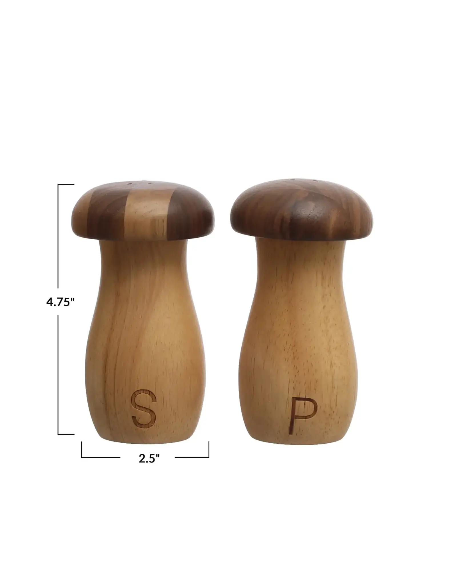 Rubber wood & Walnut Mushroom Shaped Salt & Pepper Shakers, Natural, Set of 2