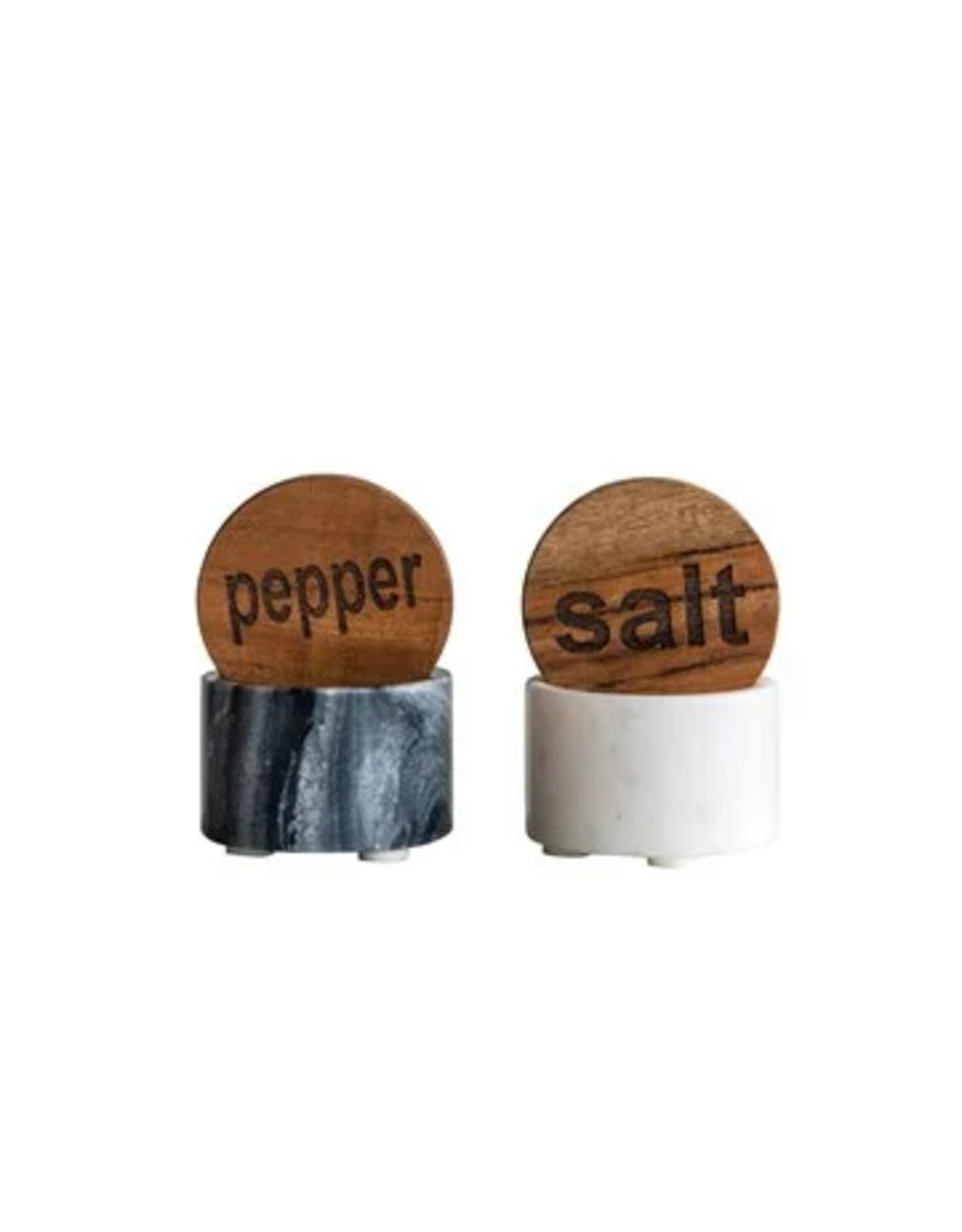 Round Marble Salt & Pepper Pot w/ Wood Lid