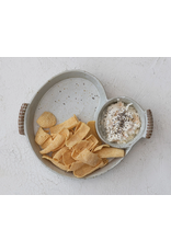 Stoneware Dish w/ 2 Sections & Handles