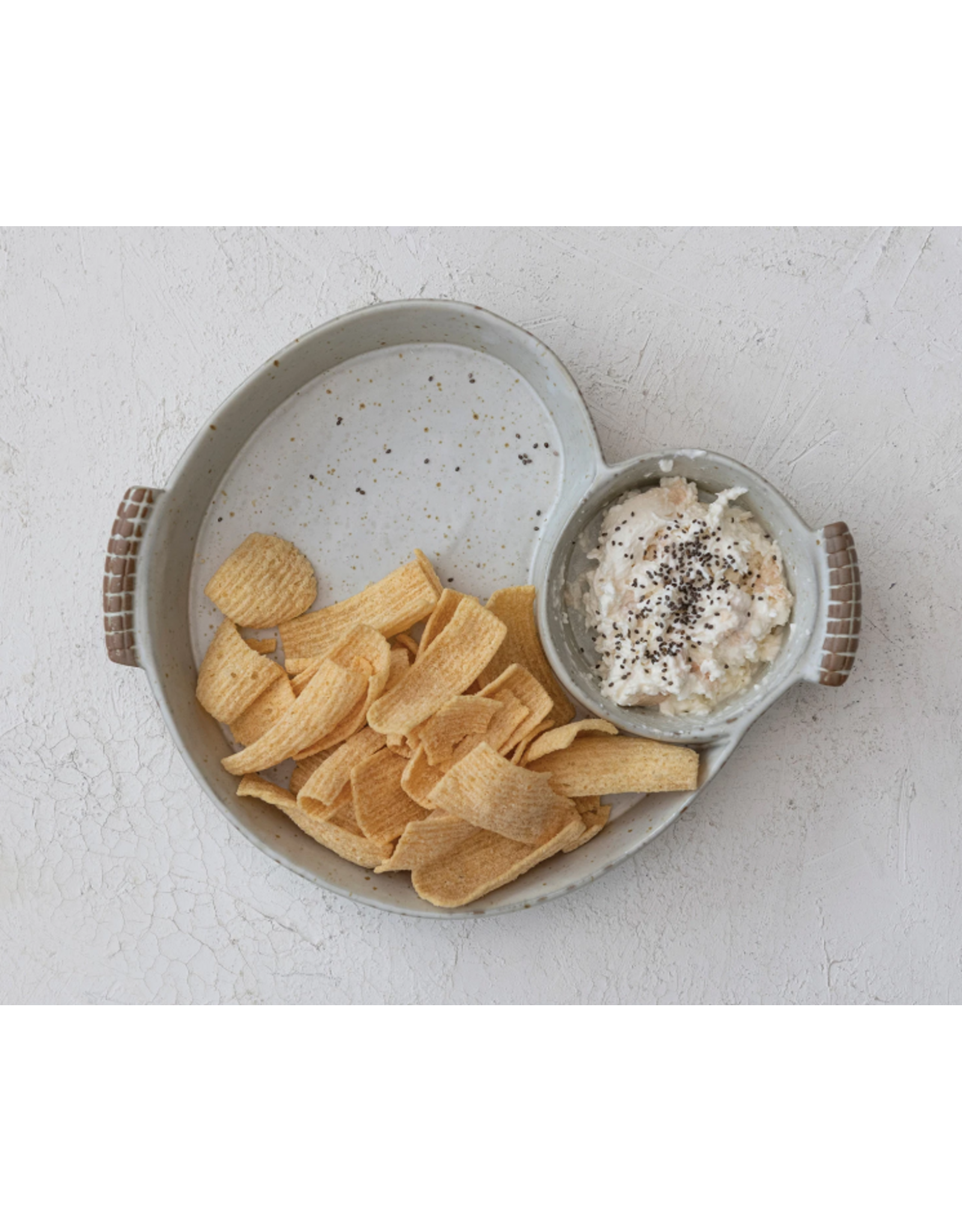 Stoneware Dish w/ 2 Sections & Handles