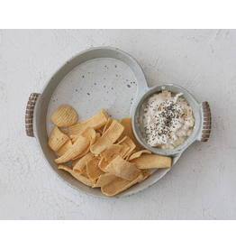 Stoneware Dish w/ 2 Sections & Handles