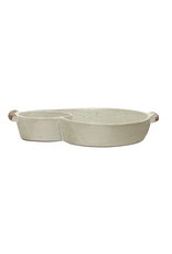 Stoneware Dish w/ 2 Sections & Handles