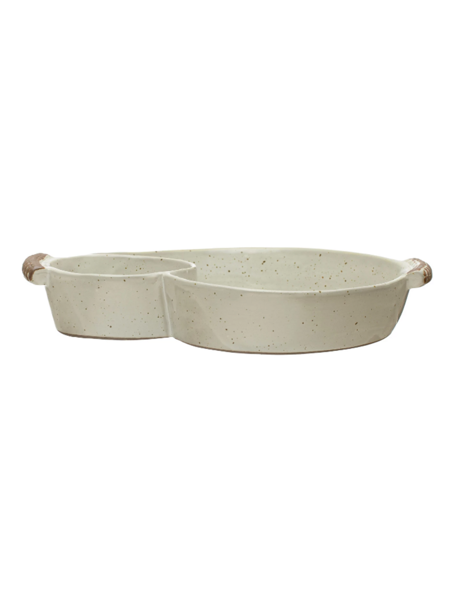Stoneware Dish w/ 2 Sections & Handles