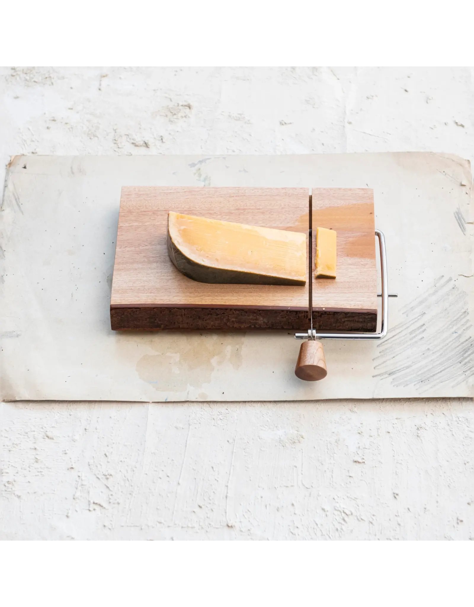 Mahogany Wood & Stainless Steel Cheese Slicer w/ Bark Edge