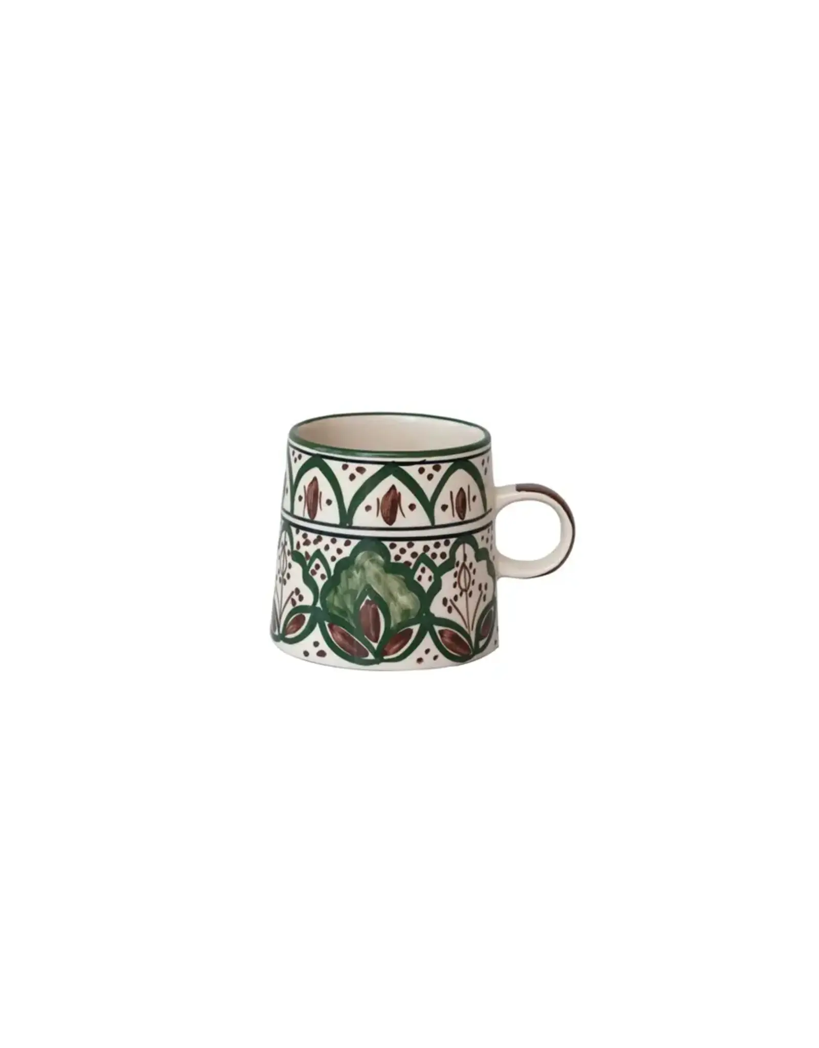 10 oz. Hand-Painted Stoneware Mug w/ Design, Cream Color, Brown & Green