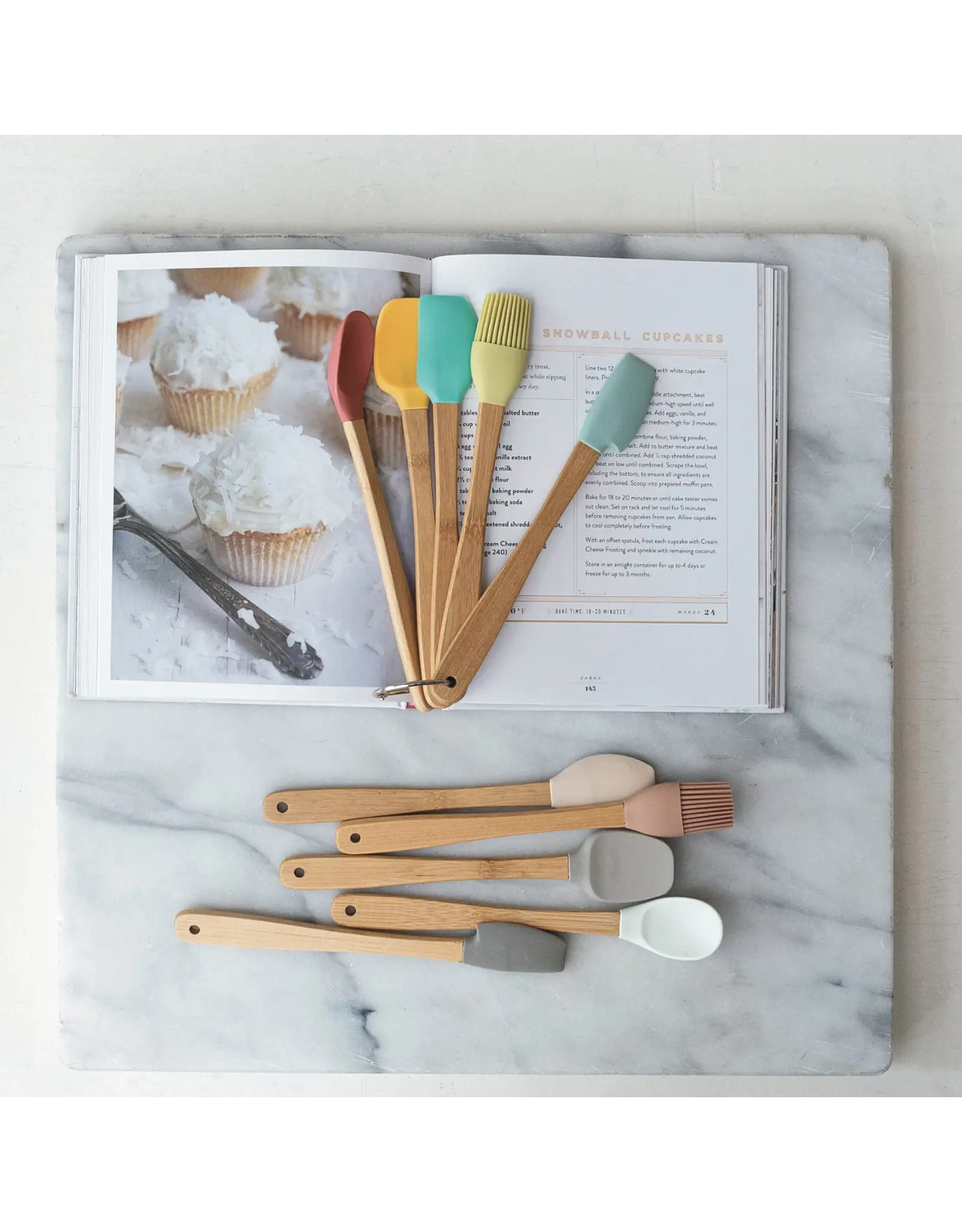 Silicone & Beech Wood Mini Kitchen Utensils Brights, Set of 5