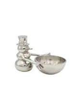 Cast Aluminum Snowman Holding Bowl, Nickel Finish