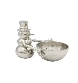 Cast Aluminum Snowman Holding Bowl, Nickel Finish