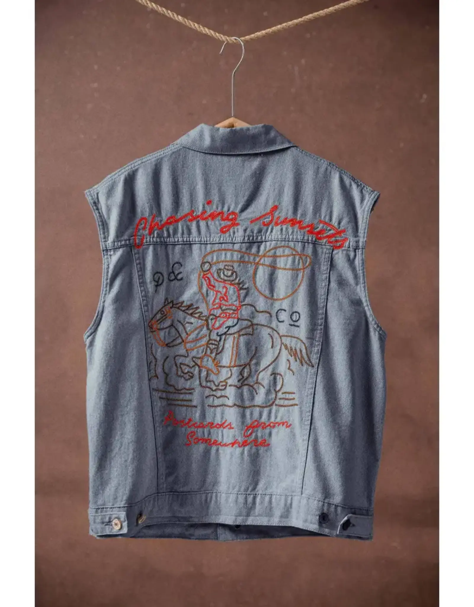 Chasing Sunsets Embroidered Denim Vest
