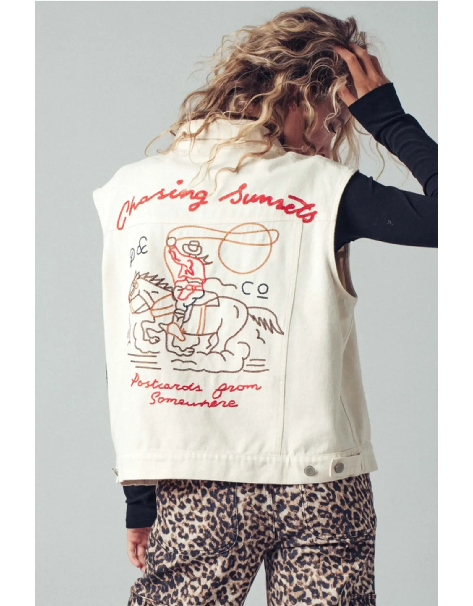 Chasing Sunsets Embroidered Denim Vest