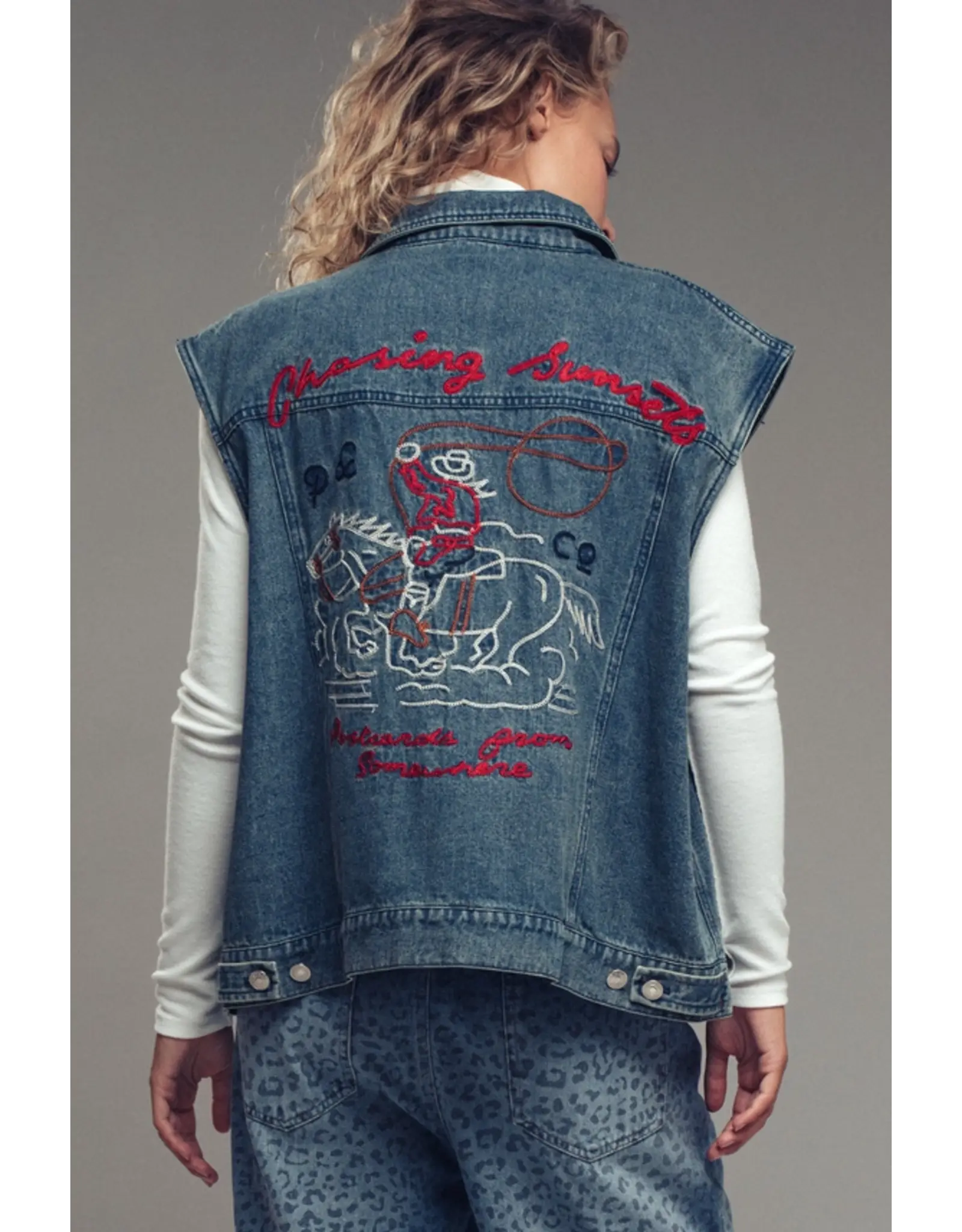 Chasing Sunsets Embroidered Denim Vest