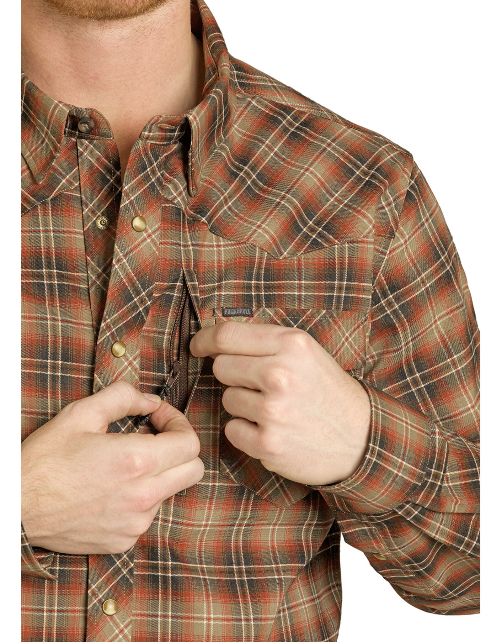 Rock & Roll Denim Rock & Roll Denim Mens Tek Stretch Brushed Plaid Shirt