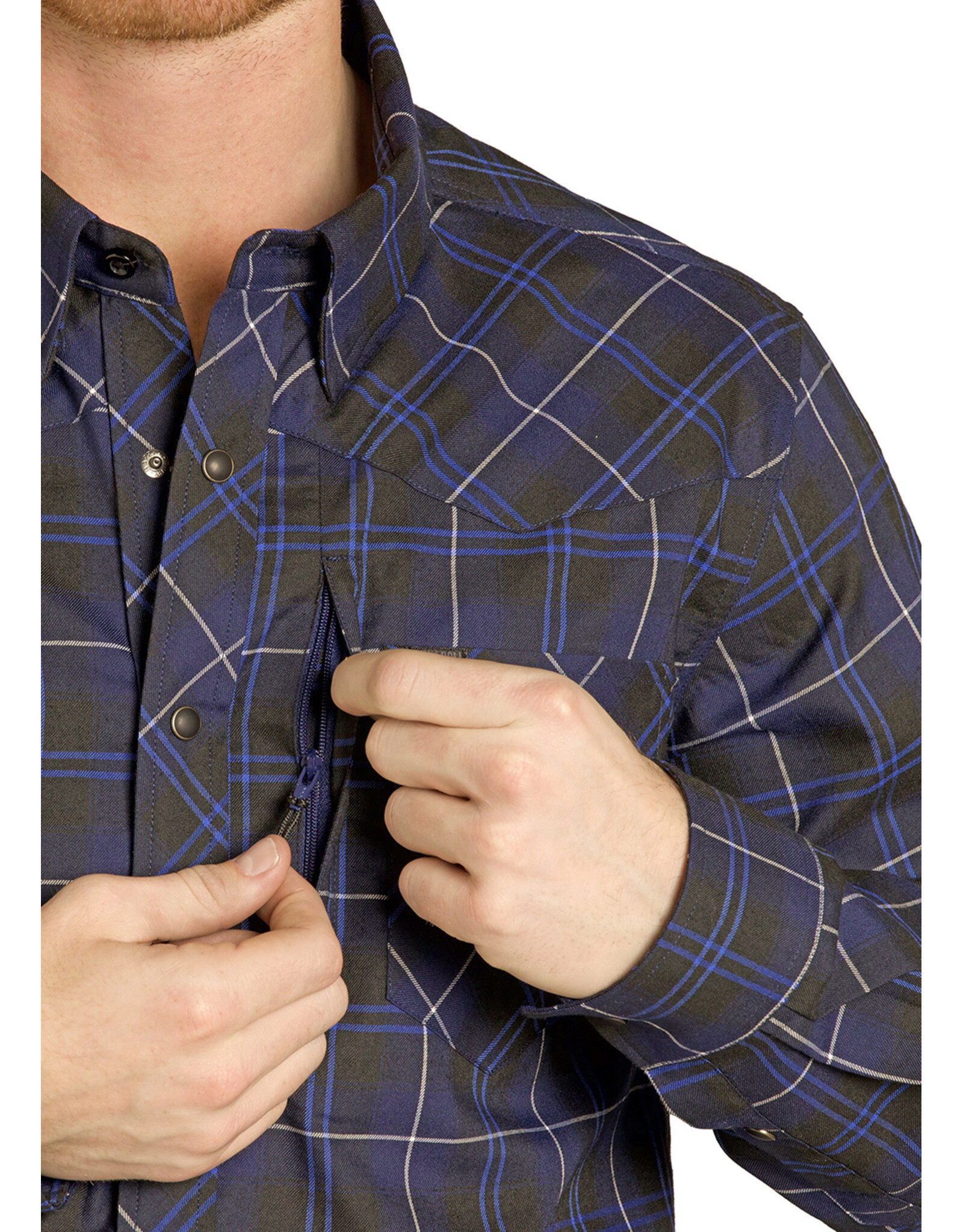 Rock & Roll Denim Rock & Roll Denim Mens Tek Stretch Brushed Plaid Shirt