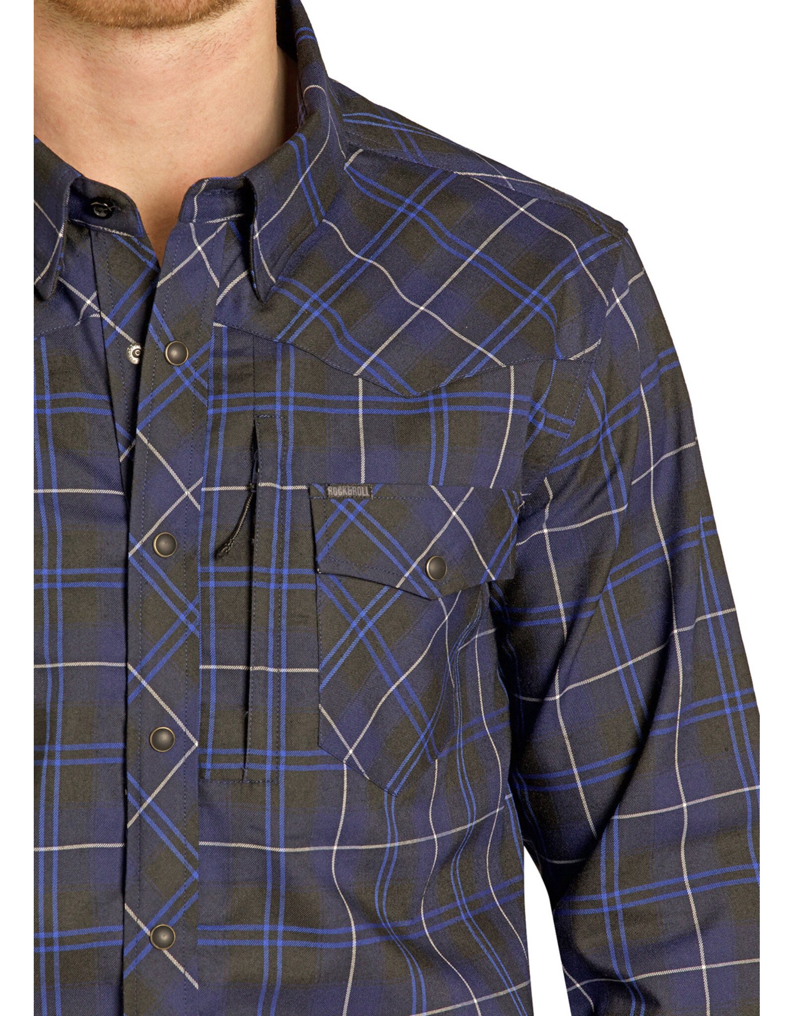 Rock & Roll Denim Rock & Roll Denim Mens Tek Stretch Brushed Plaid Shirt