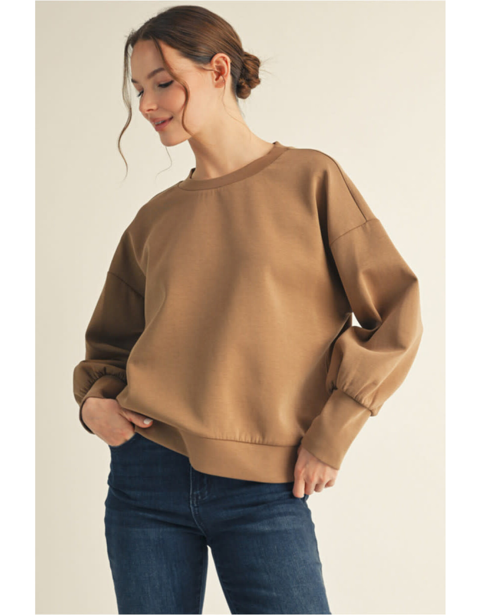 Mocha Puff Sleeve Scuba Top