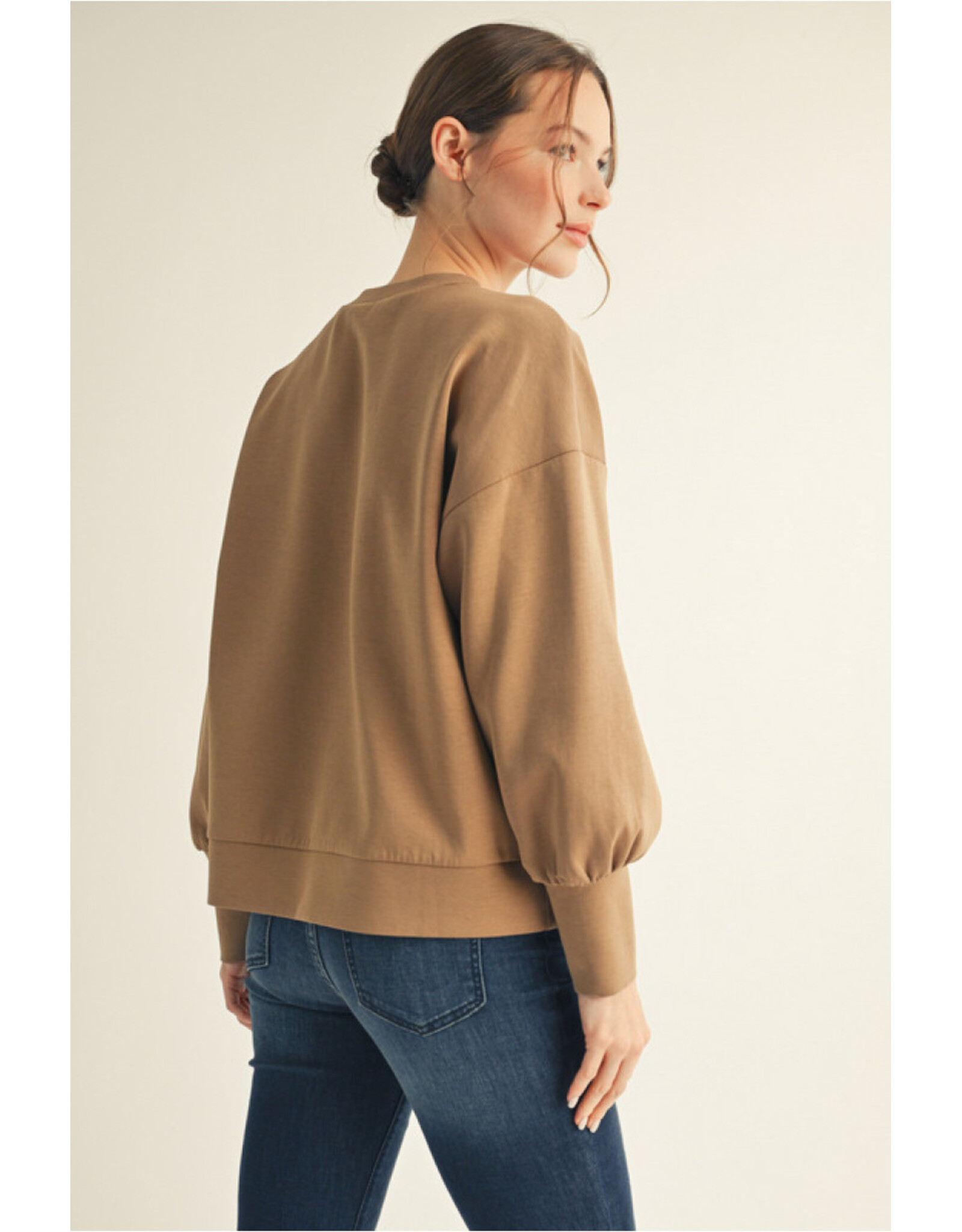 Mocha Puff Sleeve Scuba Top
