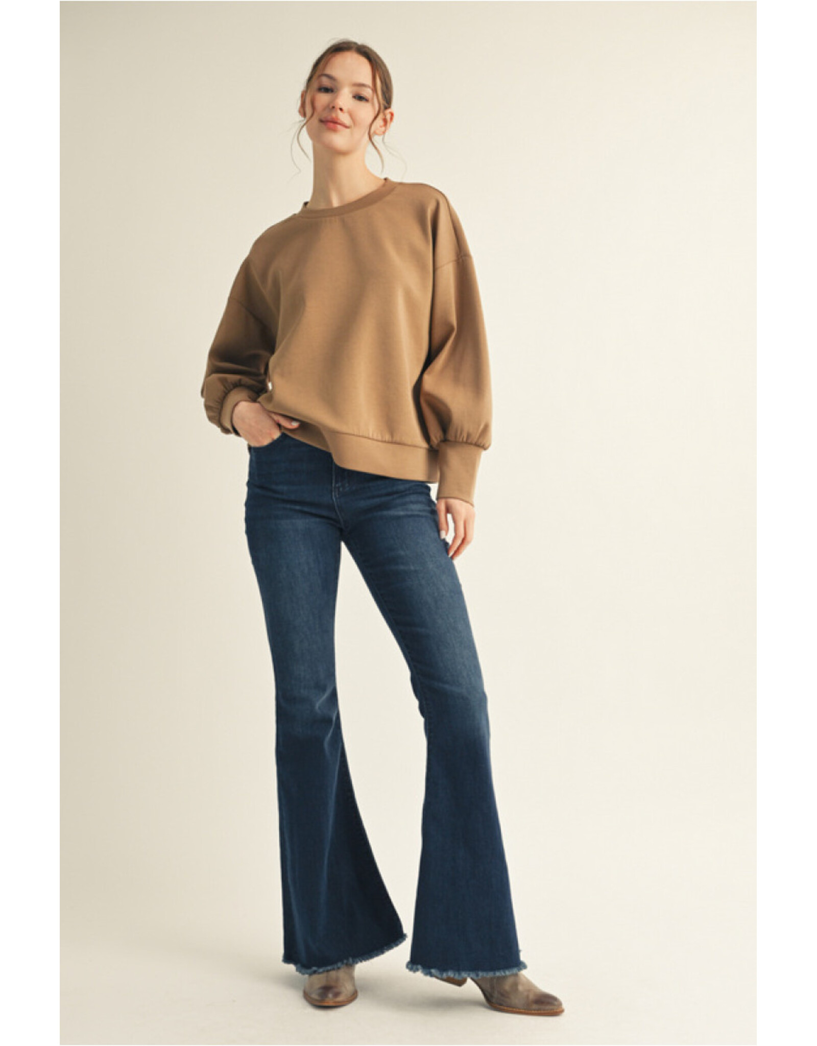 Mocha Puff Sleeve Scuba Top