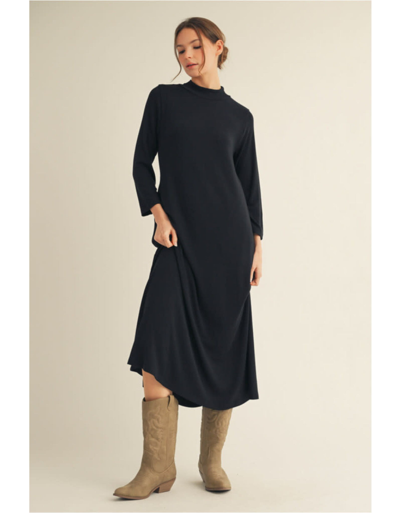 Louisa Black Mock Neck Knit Dress