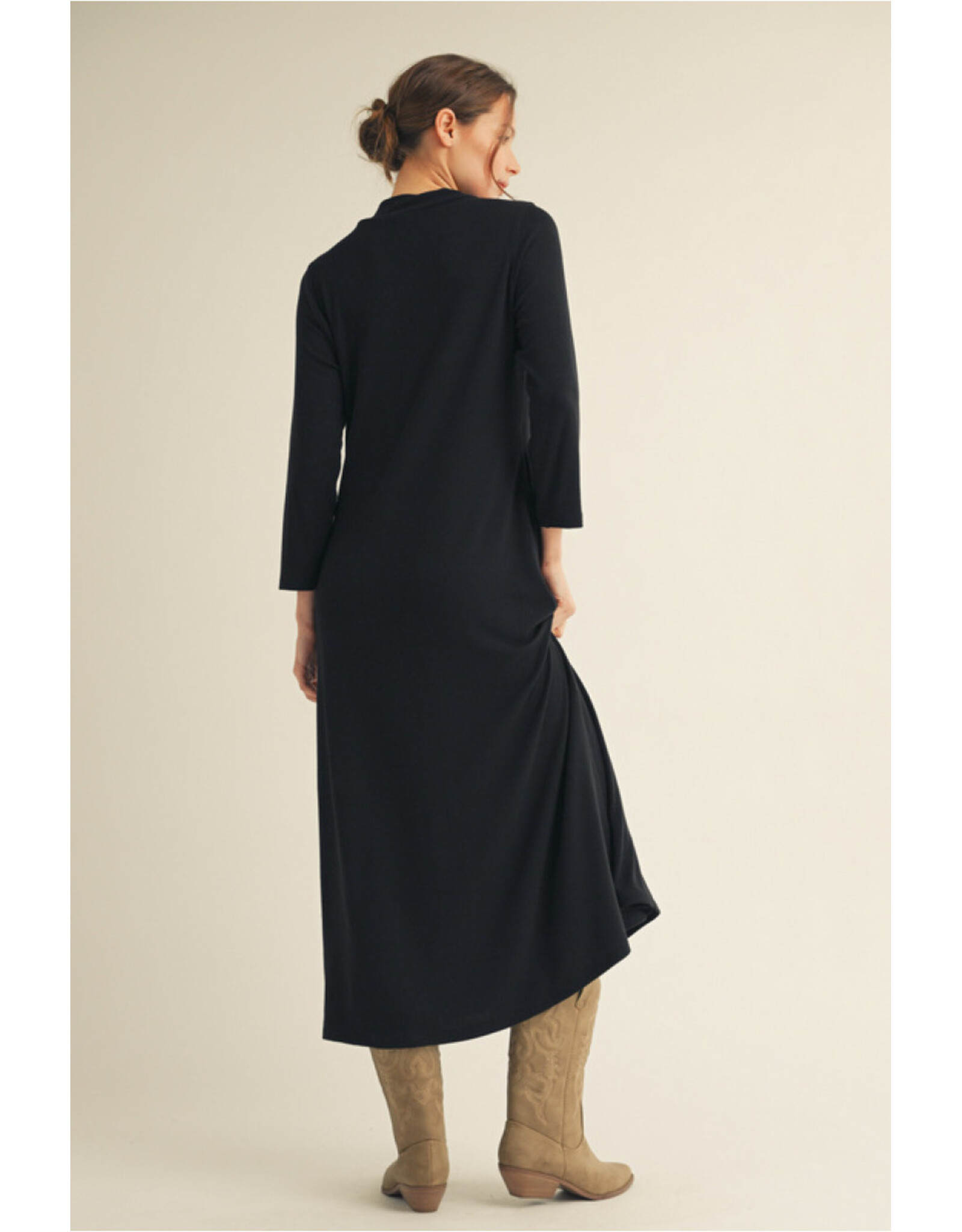 Louisa Black Mock Neck Knit Dress