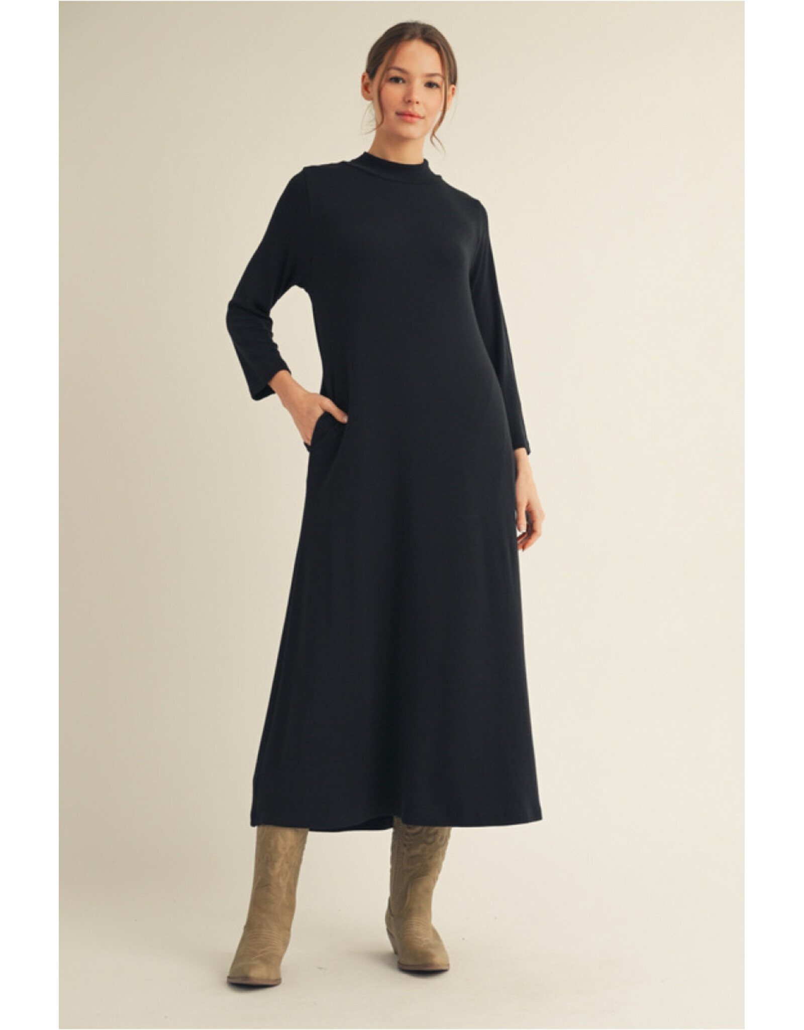 Louisa Black Mock Neck Knit Dress