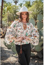 Wayna Western Print Peasant Blouse