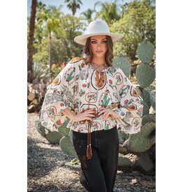 Wayna Western Print Peasant Blouse