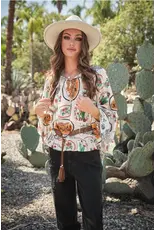 Wayna Western Print Peasant Blouse