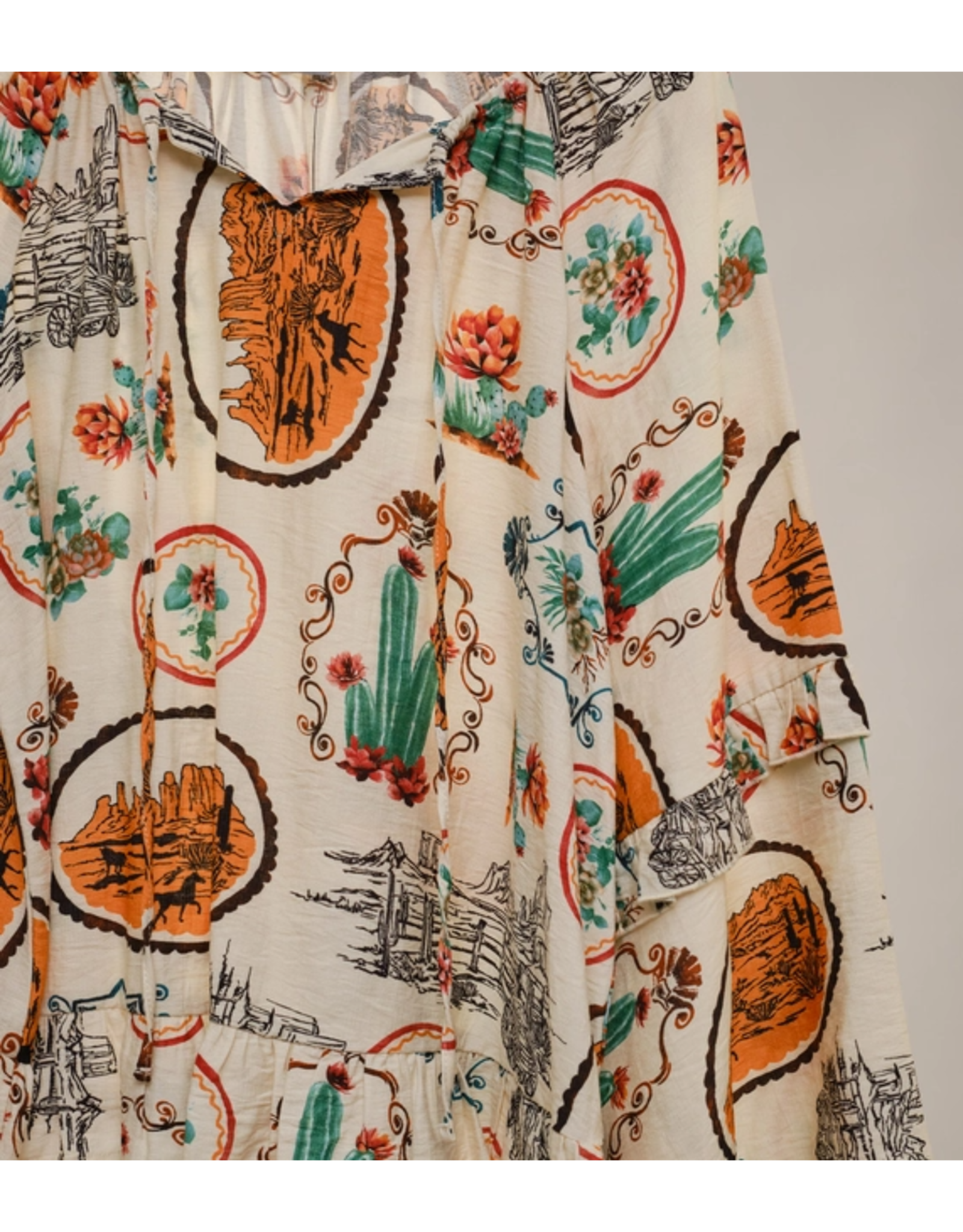 Wayna Western Print Peasant Blouse