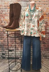 Wayna Western Print Peasant Blouse